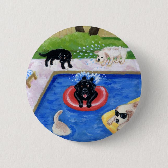 Badge Rond 5 Cm Réception au bord de la piscine Labradors (Devant)