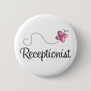 Badge Rond 5 Cm Réceptionniste rose mignon de papillon