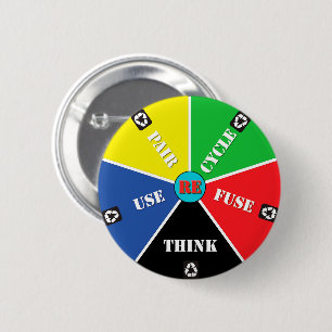 Badge Rond 5 Cm Recycle, ReUse, ReFuse, Rethink - Save Planet