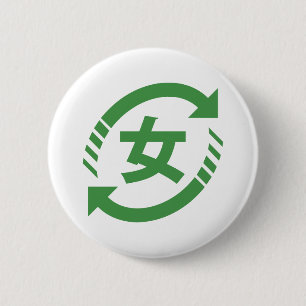 Badge Rond 5 Cm Recycler les filles japonaises   SYMBOLE Kanji Nih