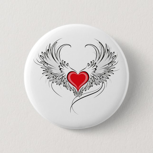Badge Rond 5 Cm Red Angel Coeur avec ailes (Devant)