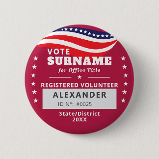 Badge Rond 5 Cm RED Authorized Volunteer 2026 Midterm Elections ID