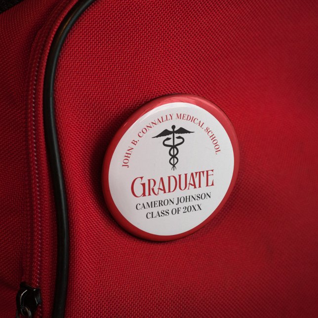 Badge Rond 5 Cm Red Black Médicale School Graduation Keepsaké (Créateur téléchargé)