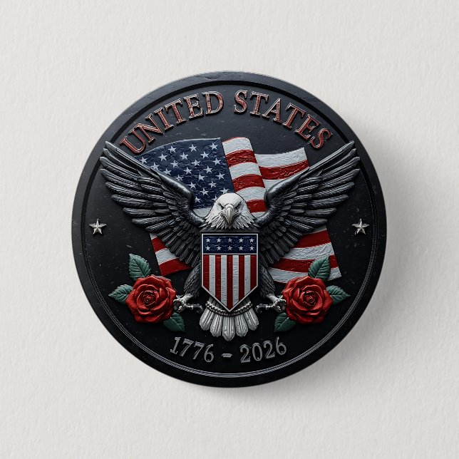 Badge Rond 5 Cm Red & Blue Metallic Texture USA Semiquincentennial (Devant)