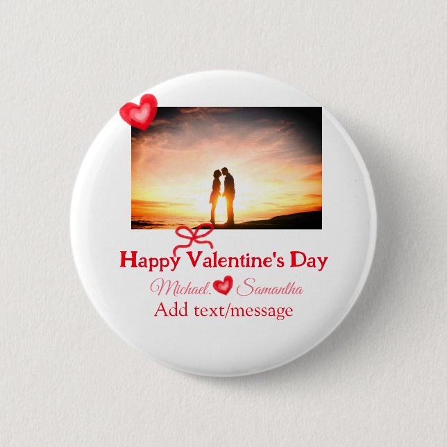 Badge Rond 5 Cm Red bow valentine's day ajouter photo nom coeur am (Devant)