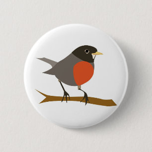 Badge Rond 5 Cm Red Breast Robin sur Branche