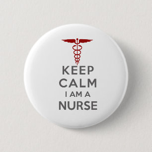 Badge Rond 5 Cm Red Caduceus Keep Calm Je suis une infirmière