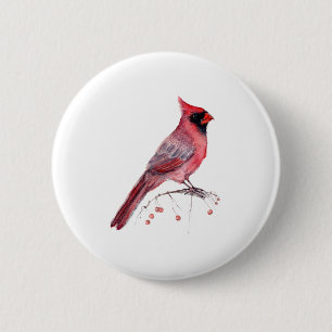 Badge Rond 5 Cm Red Cardinal Bird