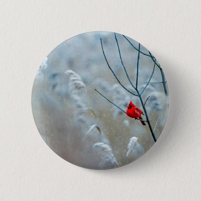 Badge Rond 5 Cm Red Cardinal dans Winter Nature Photo de Christmas (Devant)