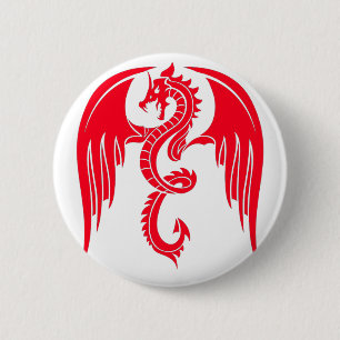 Badge Rond 5 Cm Red Dragaon Dragon Rouge
