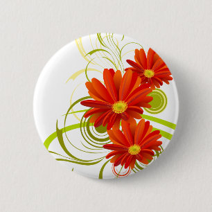 Badge Rond 5 Cm Red Gerbera Daisy