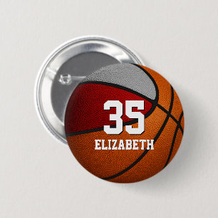 Badge Rond 5 Cm Red gris équipe couleurs basketball fille nom du g