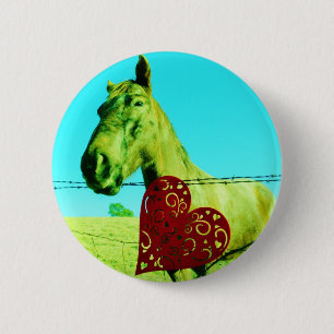 Badge Rond 5 Cm Red Heart and Horse