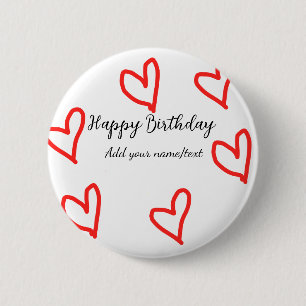 Badge Rond 5 Cm Red heart shaphappy anniversaire ajouter nom texte