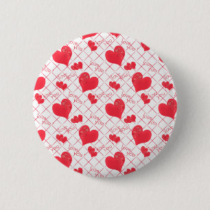 Badge Rond 5 Cm Red hearts, texte, love you, red and white.