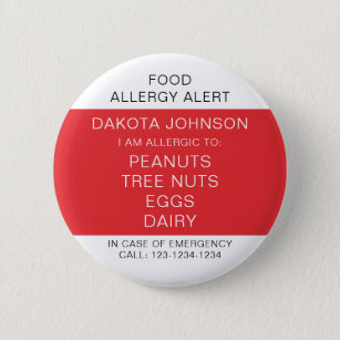 Badge Rond 5 Cm RED Kids Personalized Allergy I Am Allergic To 