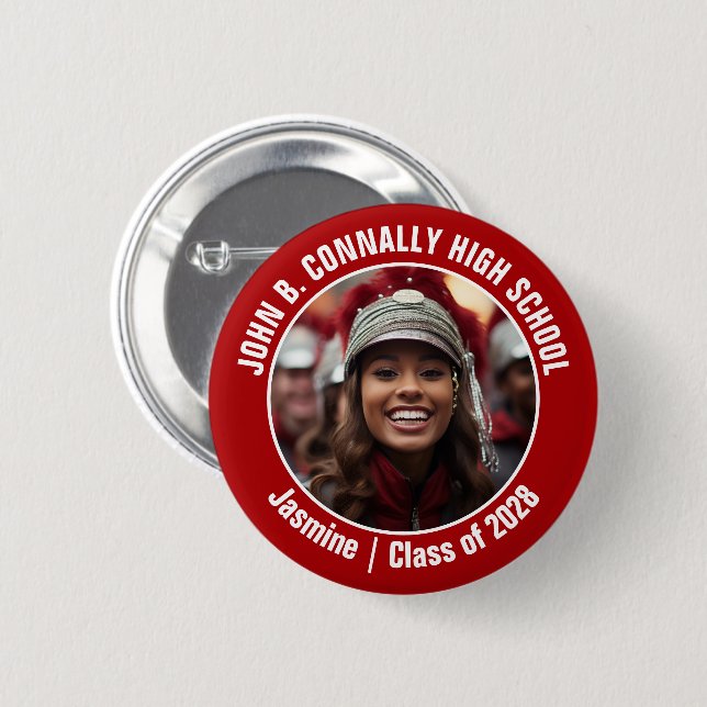 Badge Rond 5 Cm Red Marching Band Photo High School Brag (Devant & derrière)
