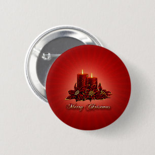 Badge Rond 5 Cm Red Merry Christmas Candle Button