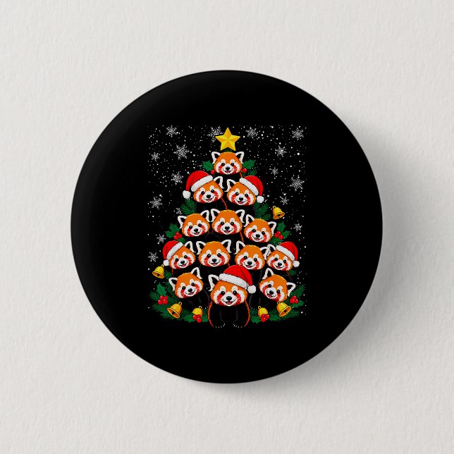 Badge Rond 5 Cm Red Panda Christmas Tree Funny Animal  (Devant)