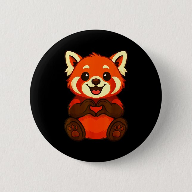 Badge Rond 5 Cm Red Panda Doing Heart With Hands Valentines Day  (Devant)
