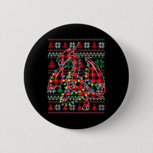 Badge Rond 5 Cm Red Plaid Dragon lumières de Noël laid Noël S
