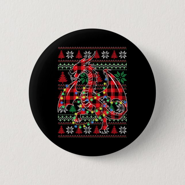 Badge Rond 5 Cm Red Plaid Dragon lumières de Noël laid Noël S (Devant)