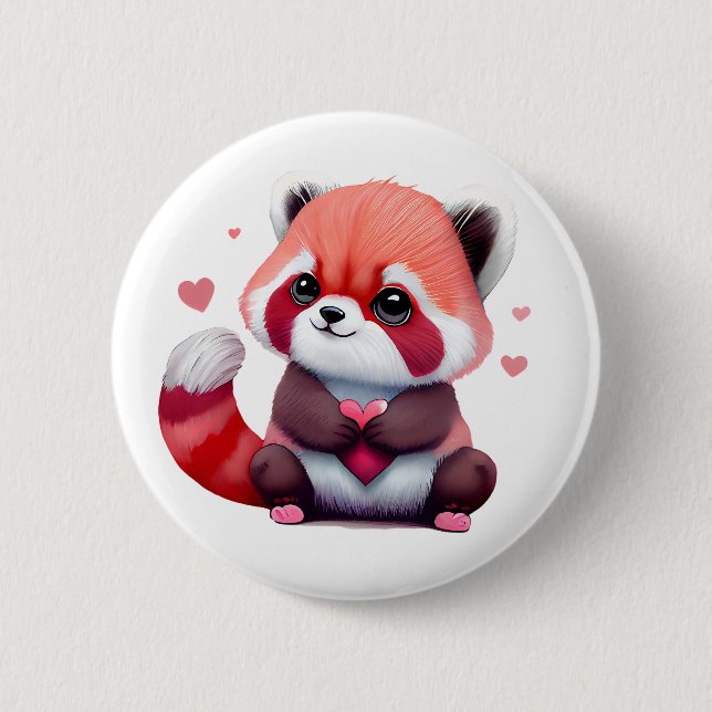 Badge Rond 5 Cm Red Raccoon Valentine (Devant)