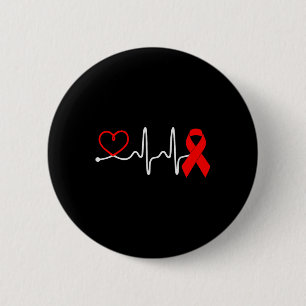 Badge Rond 5 Cm Red Ribbon Heartbeat Design for Heart Disease Awar
