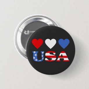 Badge Rond 5 Cm Red White and Blue Hearts USA Drapeau