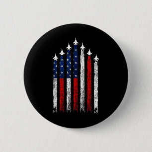 Badge Rond 5 Cm Red White Blue Fighter Jets Drapeau 4 juillet Usa