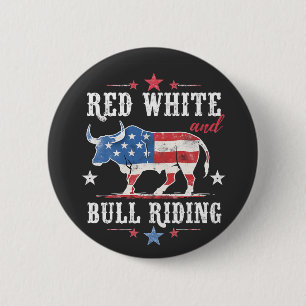 Badge Rond 5 Cm Red White et Bull Riding American Cowboys