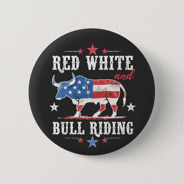 Badge Rond 5 Cm Red White et Bull Riding American Cowboys (Devant)