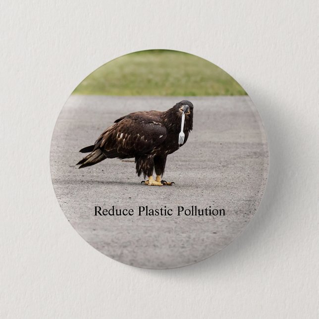 Badge Rond 5 Cm Réduire La Pollution Plastique (Devant)
