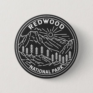 Badge Rond 5 Cm Redwood National Park Californie Vintage Monoline