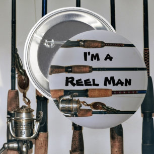 Badge Rond 5 Cm Reel Man Fishing Rods and Reel Photographie
