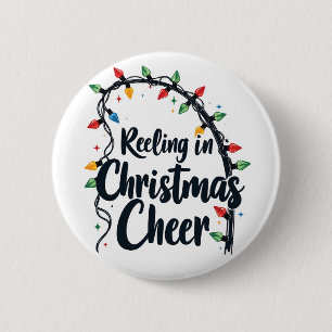Badge Rond 5 Cm Reeling in Christmas Joyeux Rod de pêche Lumières