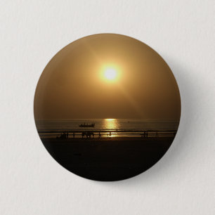 Badge Rond 5 Cm Reflet de coucher de soleil doré sur la plage