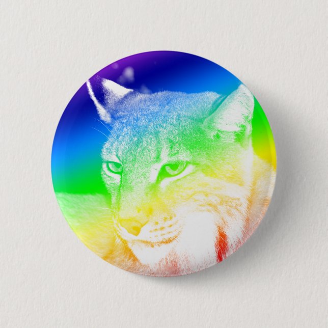 Badge Rond 5 Cm Reflets Arc-en-ciel Lynx (Devant)