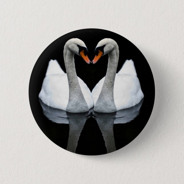Badge Rond 5 Cm Réflexions de l'amour, forme de coeur, cygnes (Devant)