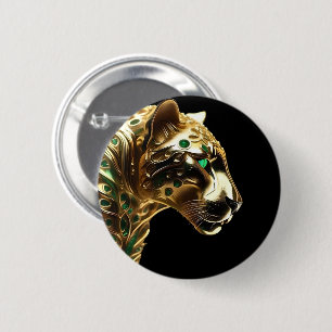 Badge Rond 5 Cm Regal Grace : Le Jaguar d'or orné d'émeraudes