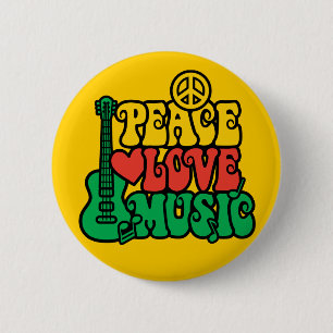 Badge Rond 5 Cm Reggae Peace Love Music