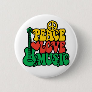 Badge Rond 5 Cm Reggae Peace Love Music