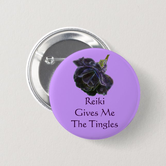 Badge Rond 5 Cm Reiki Me Donne Le Rose Des Tingles (Devant & derrière)