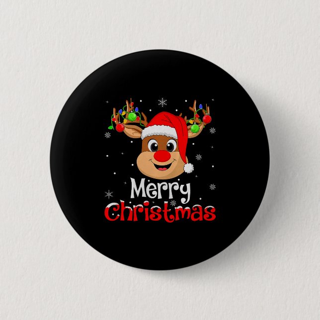 Badge Rond 5 Cm Reindeer Merry Christmas Family Men Women Kids Xma (Devant)