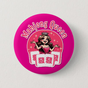 Badge Rond 5 Cm Reine américaine de Mahjong Couronne rose Mini art