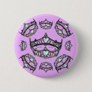 Badge Rond 5 Cm Reine Coeurs Couronnes d'or Tiaras rose pâle Lilac
