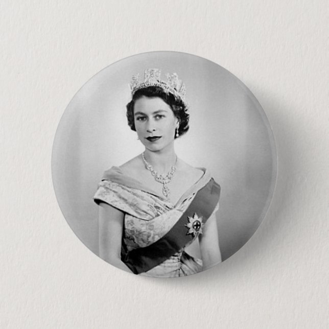Badge Rond 5 Cm Reine d'Angleterre d'Elizabeth II (Devant)