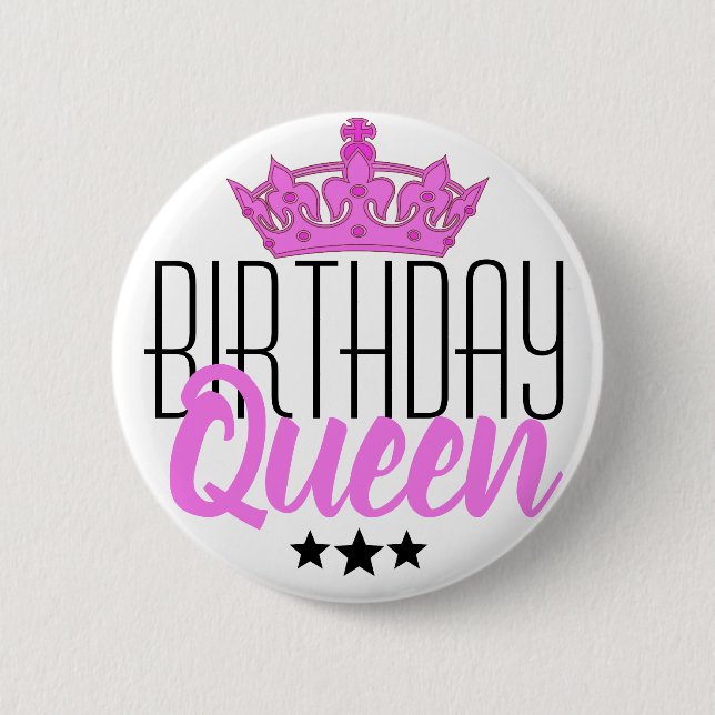 Badge Rond 5 Cm Reine d'anniversaire et Couronne rose (Devant)