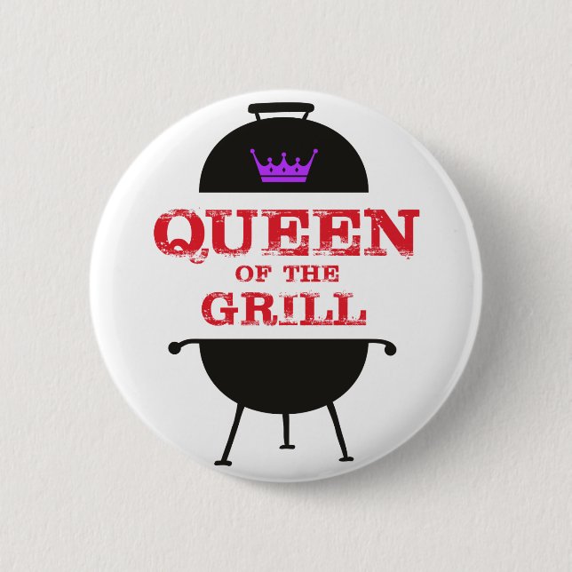 Badge Rond 5 Cm Reine Du Grill, Rouge Couronne Violet (Devant)