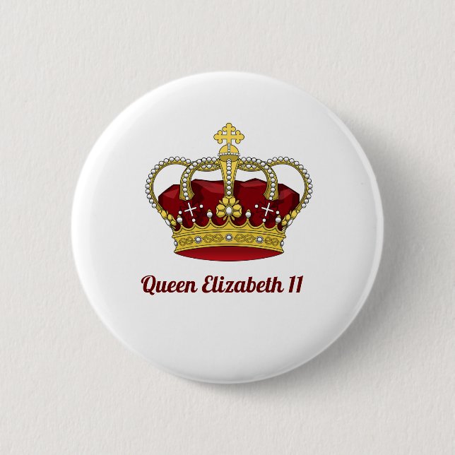 Badge Rond 5 Cm Reine Elizabeth 11 Couronne (Devant)